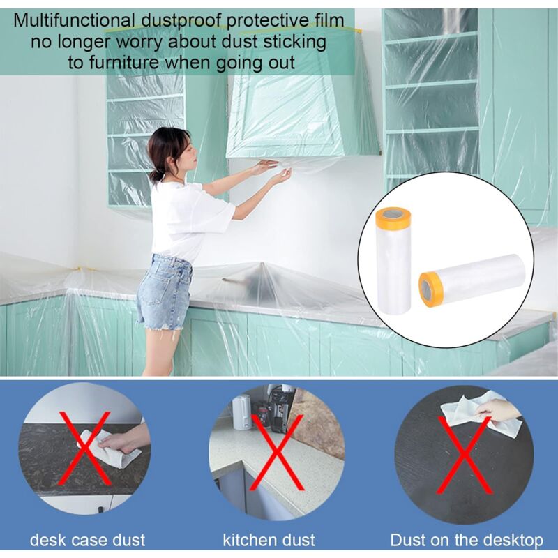 2 Pack Pe Material Furniture Dustproof Film High Adhesive Paint Protection Cover Sofa Furniture Dustproof Cover (3M - Image 2