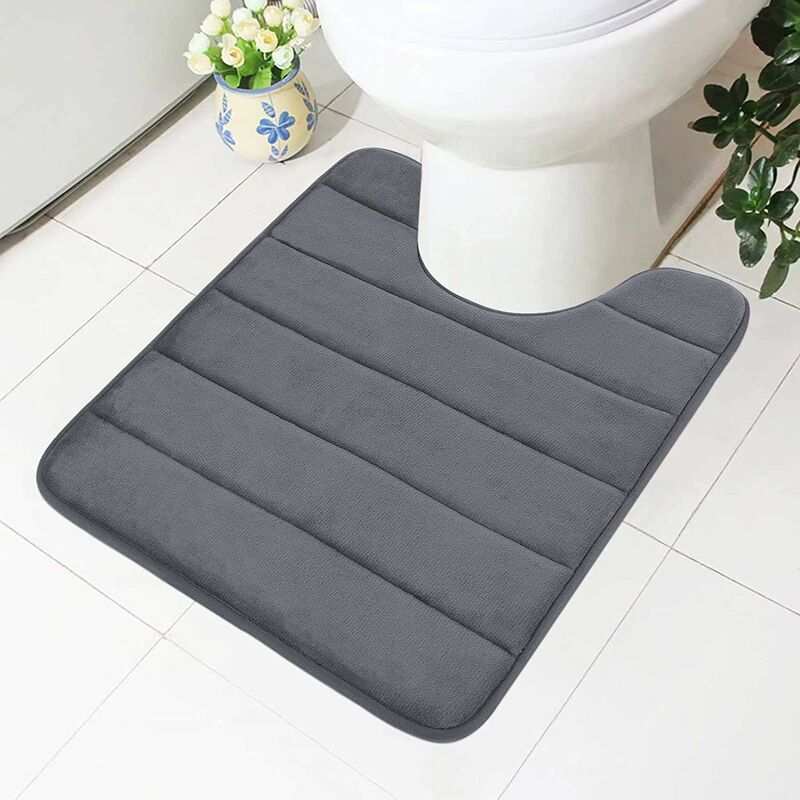 Non-Slip Memory Foam Toilet Mat With Cutout 50 X 60 Cm, Absorbent, Washable For Toilet, DArk Grey - Image 1