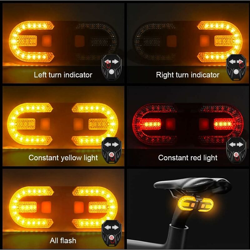 Bike Tail Light With Turn Signals - Split Wireless Remote Control For Cycling Rechargeable 5 Modes Safety Warning - Image 2