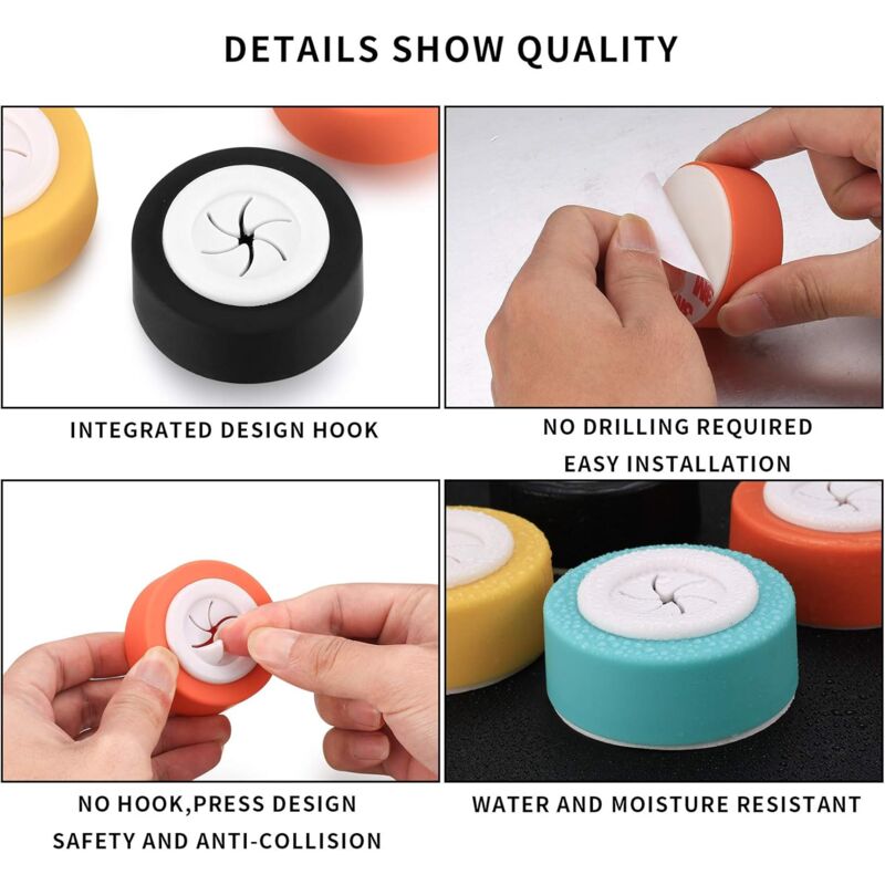 4 pcs Dishcloth Holders, Self Adhesive Bathroom Dishcloth Hooks, ROund Suction Cup Wall Hooks For Bathroom, Kitchen, - Image 4
