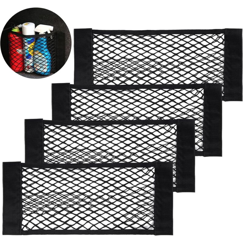 Car Trunk Storage Net, [4 pcs 40X25Cm] Pocket Organizers, Car Storage Net Bag With Elastic Magic Sticker For Car Luggage - Image 1