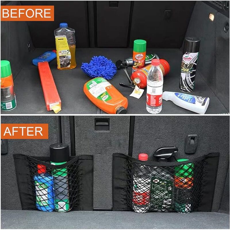 Car Trunk Storage Net, [4 pcs 40X25Cm] Pocket Organizers, Car Storage Net Bag With Elastic Magic Sticker For Car Luggage - Image 2