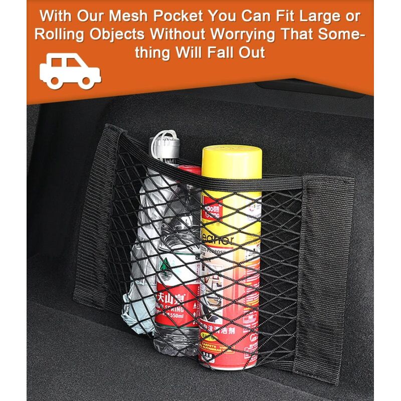 Car Trunk Storage Net, [4 pcs 40X25Cm] Pocket Organizers, Car Storage Net Bag With Elastic Magic Sticker For Car Luggage - Image 3