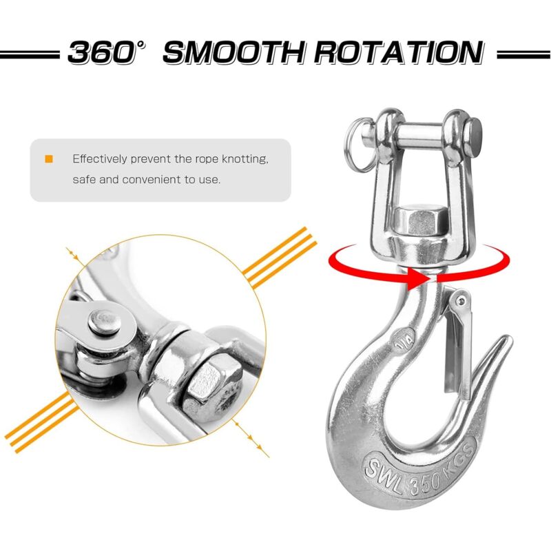 Heavy Duty Lifting Hook Load Towing Lifting Chain Safety Hook Winch Trailer Steel Clevis Safety Latch Lifting Stainless - Image 4