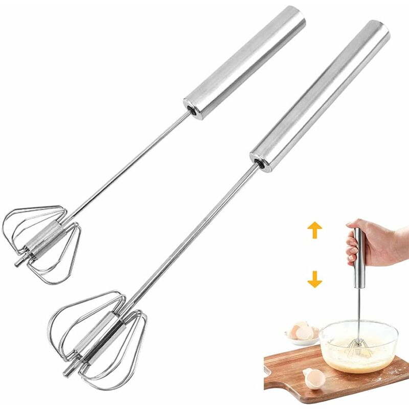 2 Egg Beaters, Multifunctional Semi-Automatic Hand Held Stainless Steel Whisk, Milk Frother, ROtating Beater For - Image 1