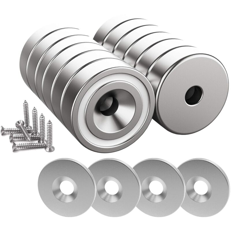 12 pcs Neodymium Magnets 10Kg Force 20 X 7Mm With Hole And Capsule, Countersunk Pot Magnet With Screws And 12 Steel - Image 1