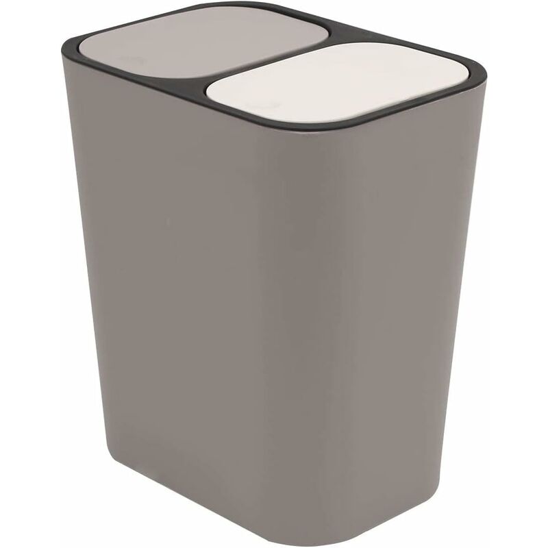 Double Recycling Trash Bin Storage Box Container Rectangle Plastic Push Button Dual Compartment For Kitchen Office Home - Image 1