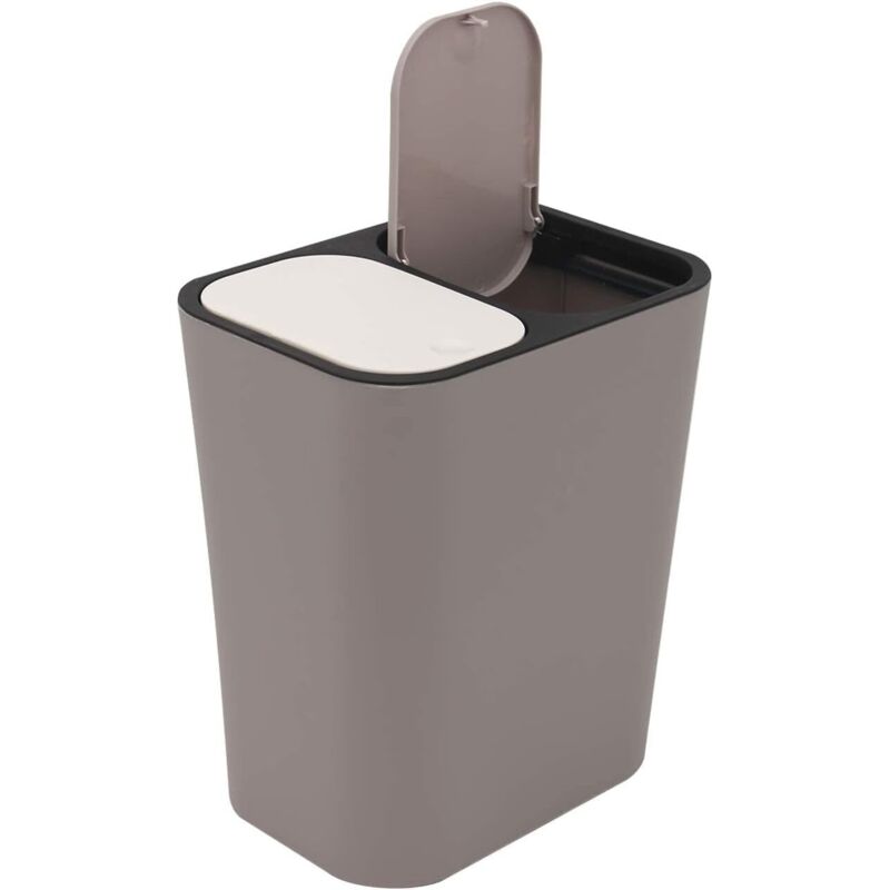 Double Recycling Trash Bin Storage Box Container Rectangle Plastic Push Button Dual Compartment For Kitchen Office Home - Image 2
