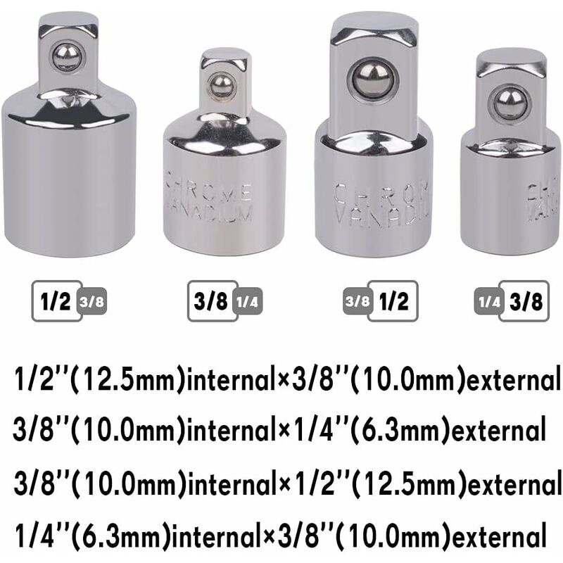 4 pcs Ratchet Adapter Socket Adapter Ratchet 1/2 To 3/8-3/8 To 1/2-1/4 To 3/8-3/8 To 1/4 Socket Reducer For Sockets And - Image 2