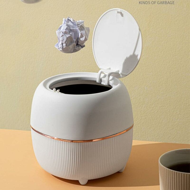 Mini Desktop Trash Can, Creative Plastic Desktop Trash Can With Button Lid For Home Office, Study, Bedroom, Kitchen - Image 1