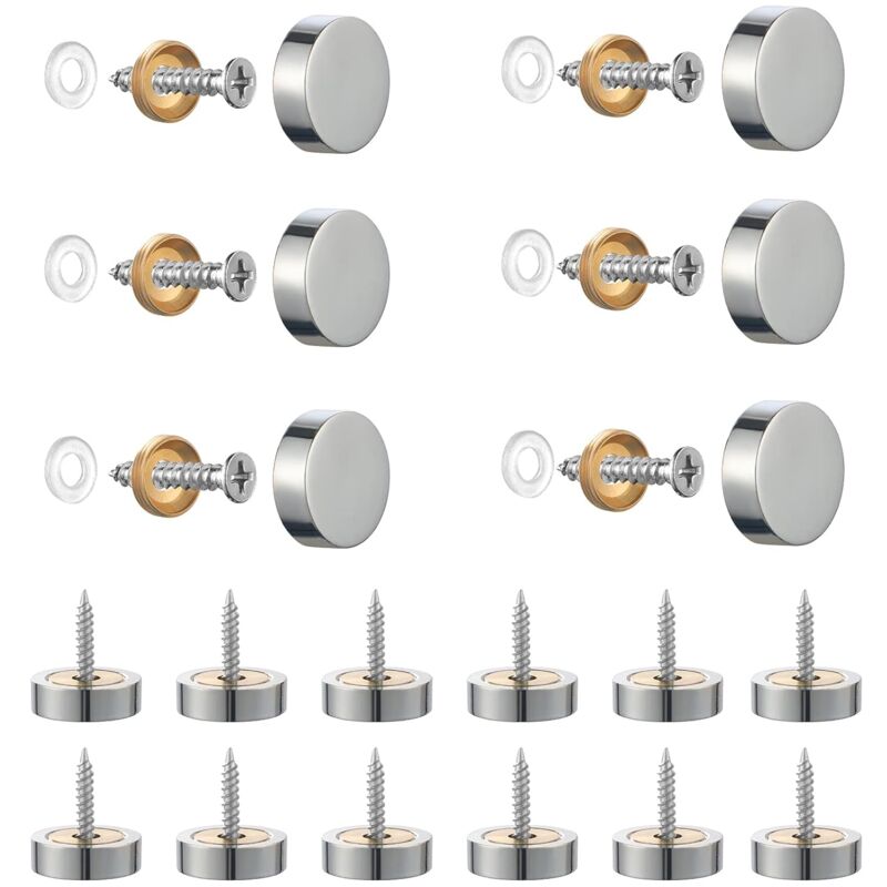 20 pcs Brushed Stainless Steel Screws With Decorative Caps For Mirrors, Tables, Plates, Cabinets, Glass Panels Silver - Image 1