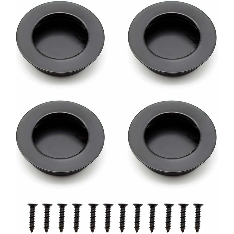 4 pcs ROund Recessed Handles, 40Mm Stainless Steel Sliding Door Handle, Black Furniture Handles Can Be Used For - Image 1
