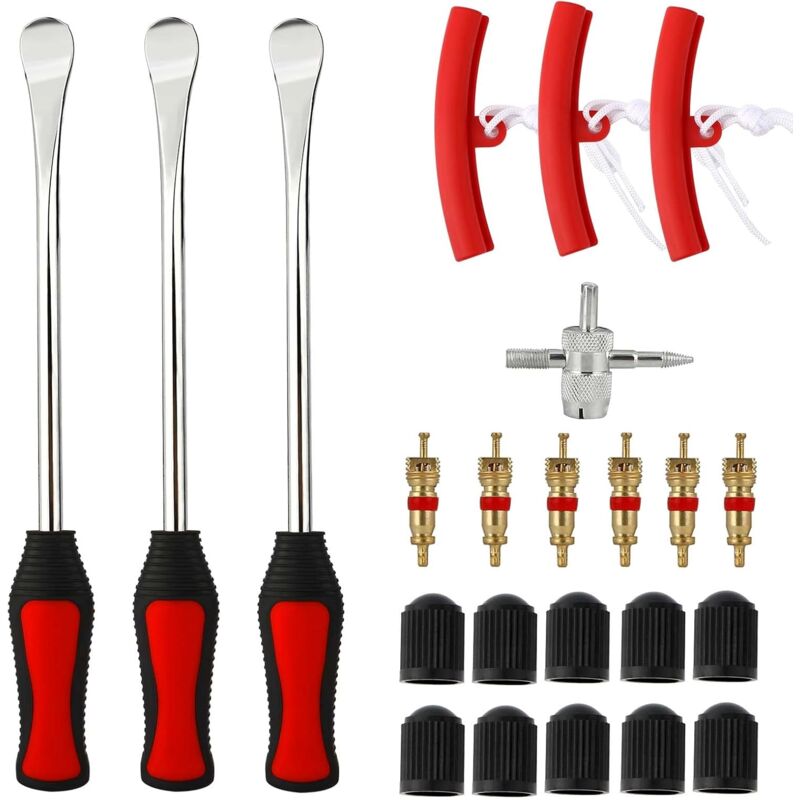Tire Lever 23 Suits, 3 Tire Levers, 3 Wheel Rim Protectors Tool Kit 10 Tire Valve Caps And Caps For Motorcycle Bike - Image 1