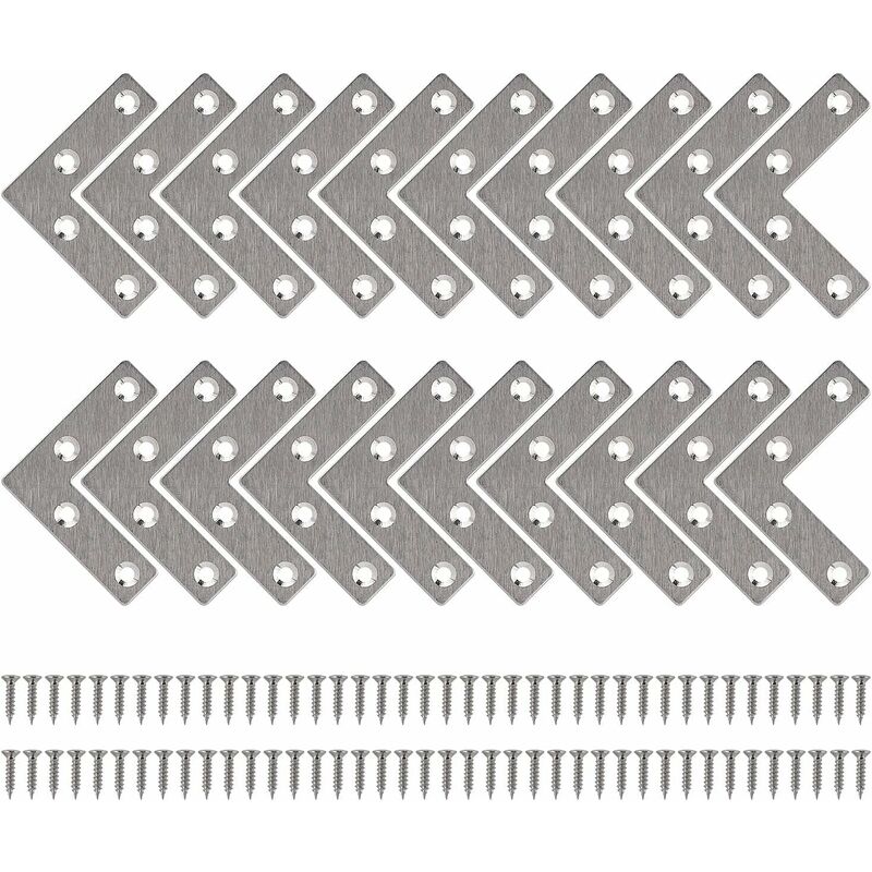 Straight Flat Corner Brace Metal L Shaped Brackets With Screws For Wood Furniture Cupboard Repair Support 50Mm 20 pcs - Image 1