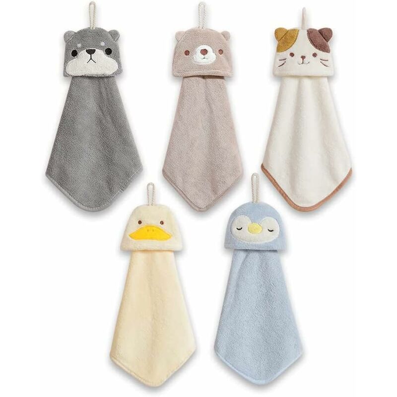 5 Pack Hanging Hand Towels With Hanging Loop Absorbent Coral Fleece Bathroom Towels Soft Thick Dishcloth ROund Hand - Image 1