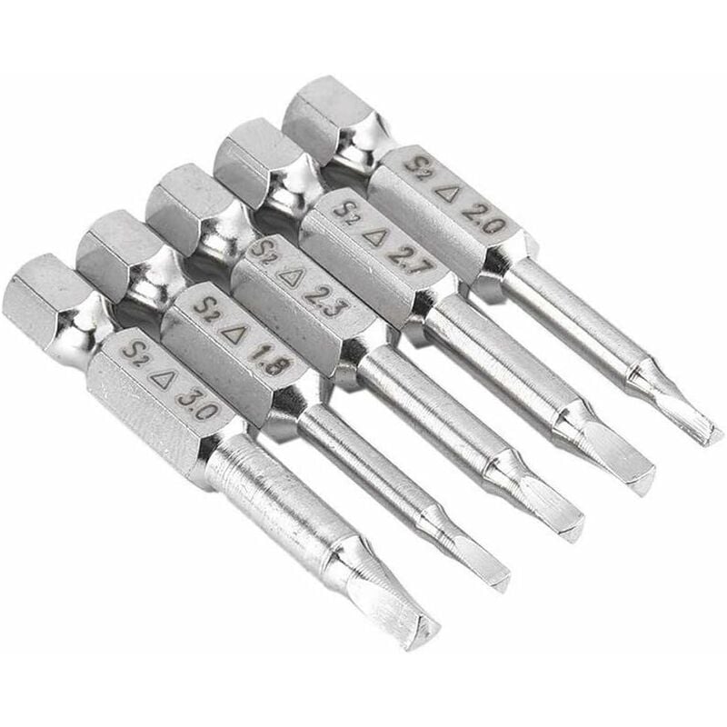 5 pcs Magnetic Triangle Head Screwdriver Bits Set S2 Steel 1.8Mm, 2Mm, 2.3Mm, 2.7Mm, 3Mm, 6.35Mm Hex Shank, 50Mm Length - Image 1
