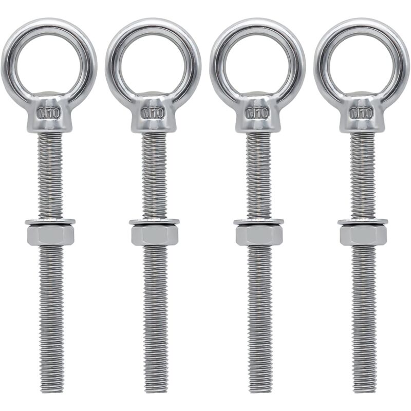 Eye Bolts M10 X 100Mm Stainless Steel Metric Thread M10 Eye Bolts For Fixing And Hanging, 4 pcs - Image 1