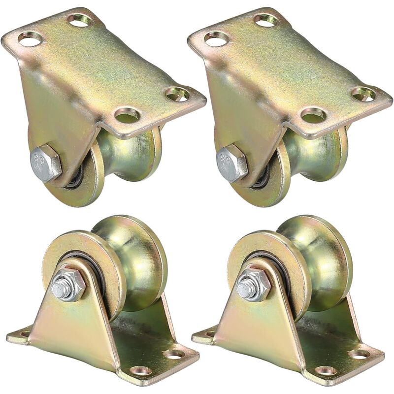 4 pcs Lifting Pulley, U-Groove Caster, Lifting Caster, Groove Wheel Cable Pulleys For ROpes Rail Gate Sliding (U-Groove - Image 1