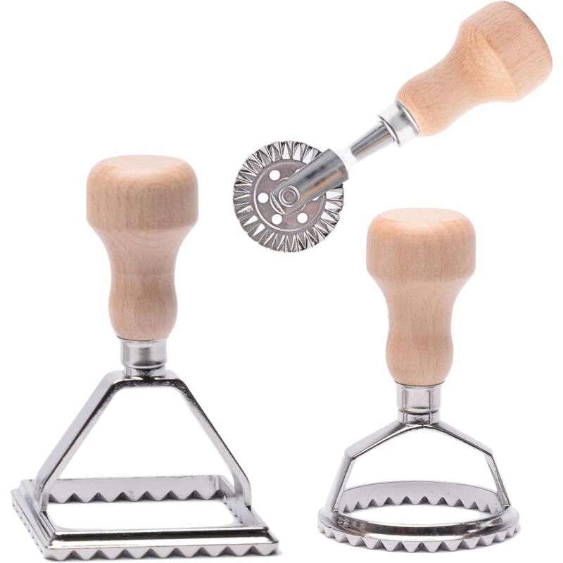 Ravioli Mold, Ravioli Cutter With Wooden Handle And Edge Utensils For Kitchen Accessories - 3 pcs Set - Image 1