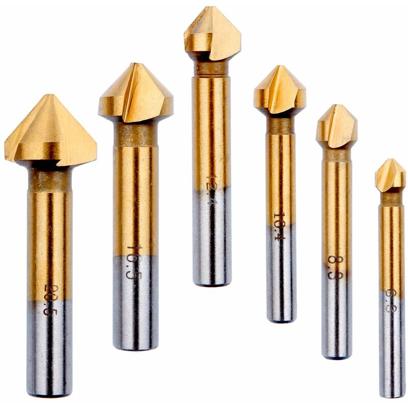 Countersink Metal Wood, Titanium Drill Bit Metal Chamfer Hss 90 Degree 6.3Mm, 8.3Mm, 10.4Mm, 12.4Mm, 16.5Mm, 20.5Mm - Image 1