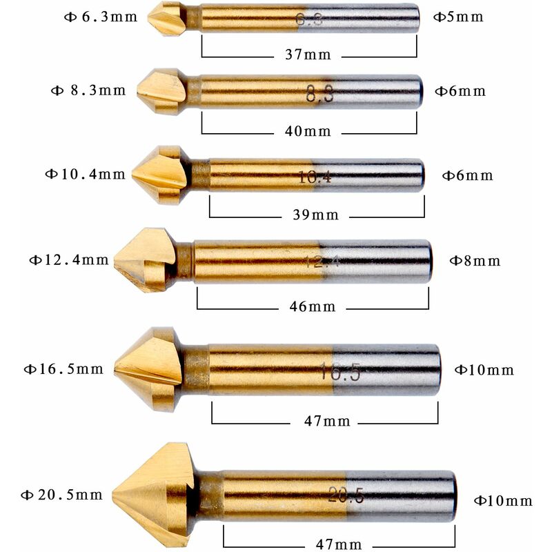 Countersink Metal Wood, Titanium Drill Bit Metal Chamfer Hss 90 Degree 6.3Mm, 8.3Mm, 10.4Mm, 12.4Mm, 16.5Mm, 20.5Mm - Image 3