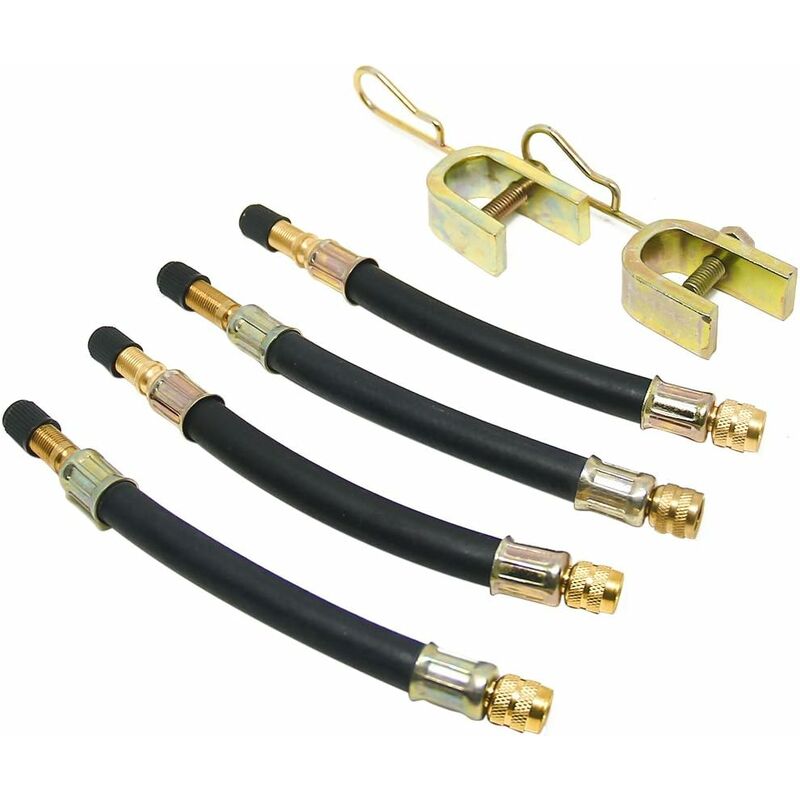 4 pcs Set Tire Valve Extension Flexible Tire Hose Valve 150Mm With 2 Brackets - Image 1