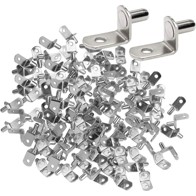 50 pcs 6Mm Nickel Plated Metal Shelf Support Pegs L Shape Corner Brace Bracket For Wood Or Glass Shelf For Furniture - Image 1