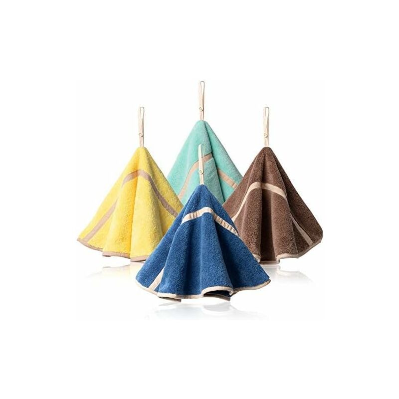 4 Pack Hanging Hand Towels With Hanging Loop Absorbent Coral Fleece Bathroom Towels Soft Thick ROund Hand Towels (4 - Image 1