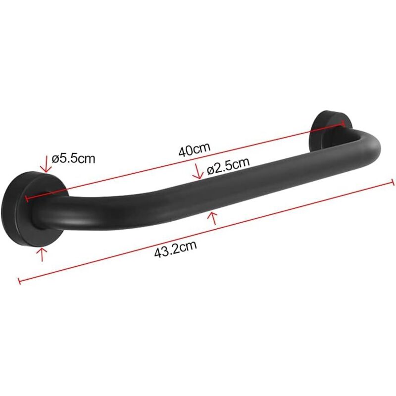 Toilet Grab Bar Stainless Steel Bathtub Handle Wall Mounted Towel Rack Bathroom Bathtub Handle, Black (40Cm) - Image 2
