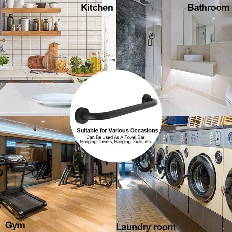 Toilet Grab Bar Stainless Steel Bathtub Handle Wall Mounted Towel Rack Bathroom Bathtub Handle, Black (40Cm) - Image 3