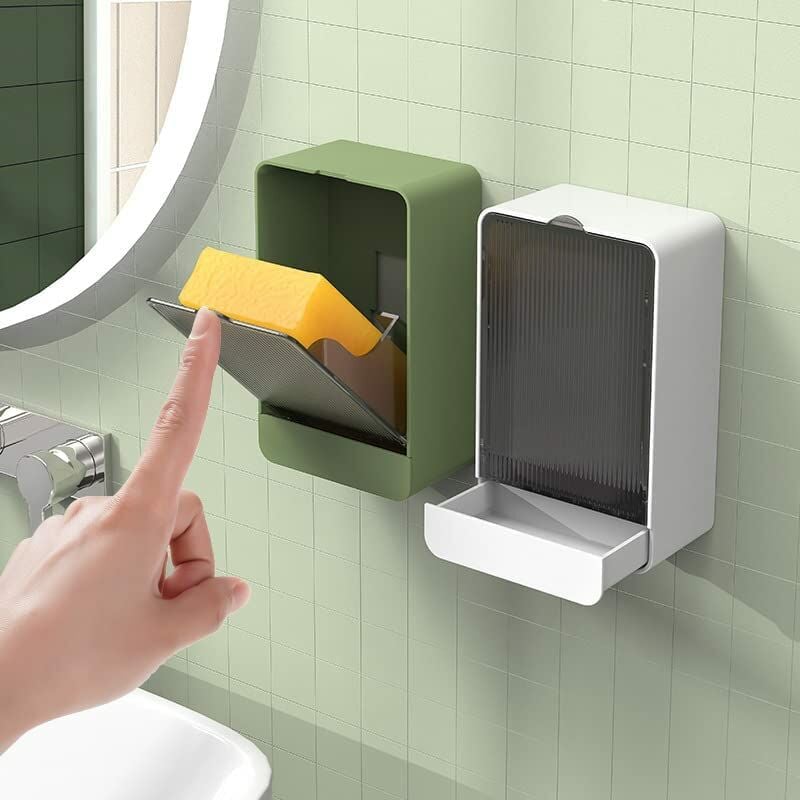 Soap Dish With Lid, Wall Mounted Soap Box, No Drilling Soap Holder, Removable Drain Tray For Sink, Shower, Bathroom, - Image 1