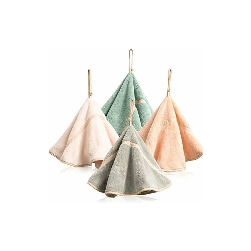 4 Pack Hanging Hand Towels With Hanging Loop Absorbent Coral Fleece Bathroom Towels Soft Thick Dishcloth ROund Hand - Image 1
