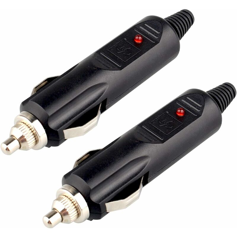 2 Pack Dc 12V Male Cigarette Lighter Socket Power Plug With 10A Red Fuse And LED Power Indicator - Image 1