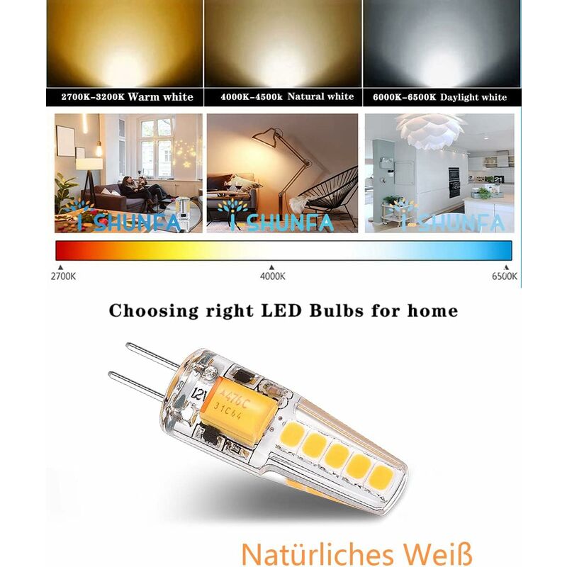 5 Pack G4 LED Bulbs Natural White 4000K Ac/Dc 12V 3W 200Lm Replacement G4 20W Halogen No Dimming No Flicker LED Pin - Image 4