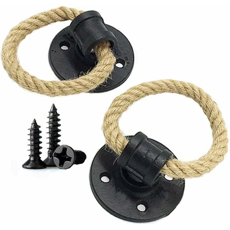 2 pcs Vintage Hemp ROpe Wrought Iron Handle Wooden Door Handles Cabinet Knobs Sliding Door Handle Drawer Pull Ring - Image 1