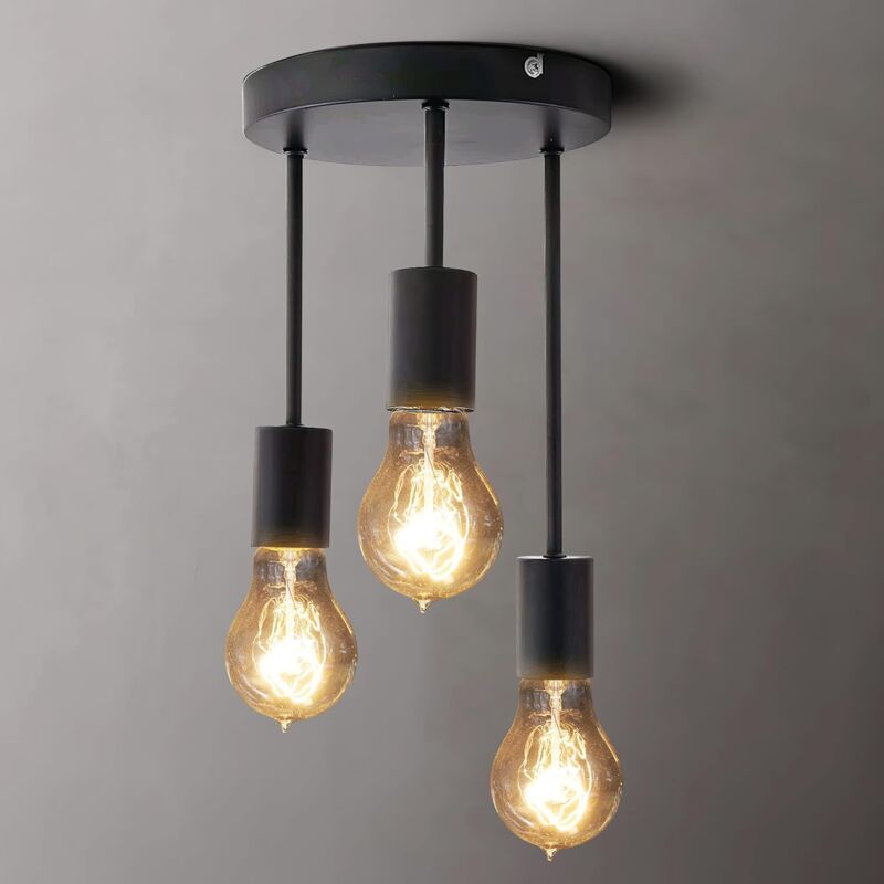 Retro Ceiling Light, 3 Sockets For E27 Bulbs, Industrial Pendant Lamp Metal Retro Vintage Pendant Lights Ceiling Lamp - Image 1