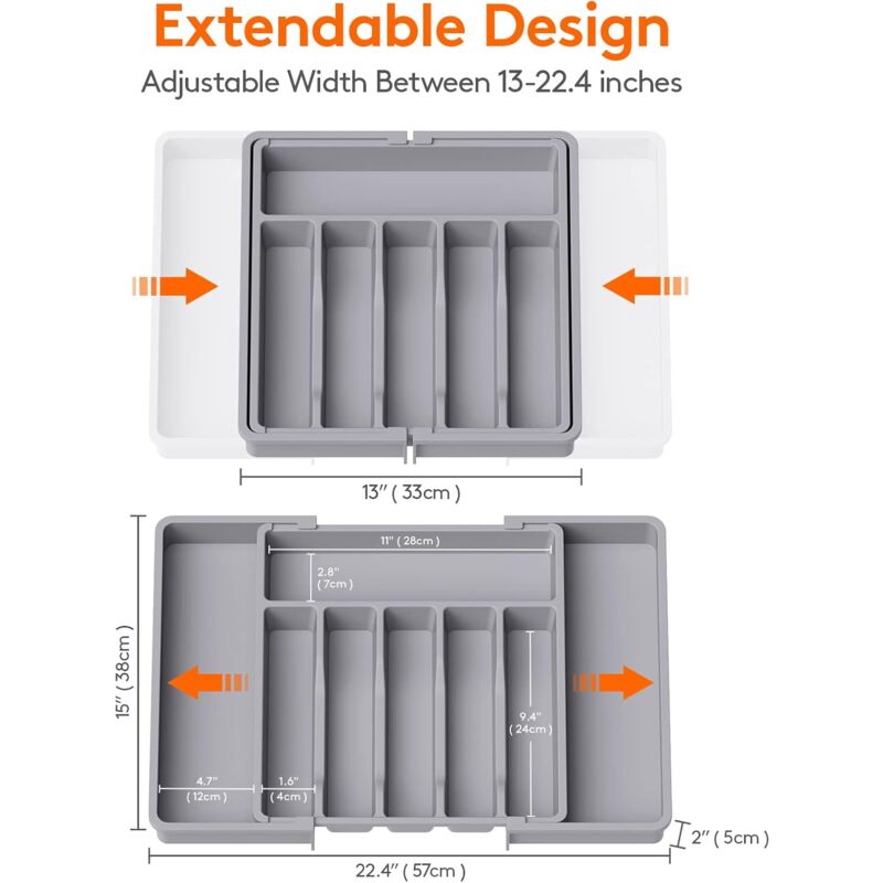 Cutlery Tray, Expandable Utensil Tray For Drawer, Adjustable Drawer Organizer For Kitchen, Compact Plastic Storage For - Image 3