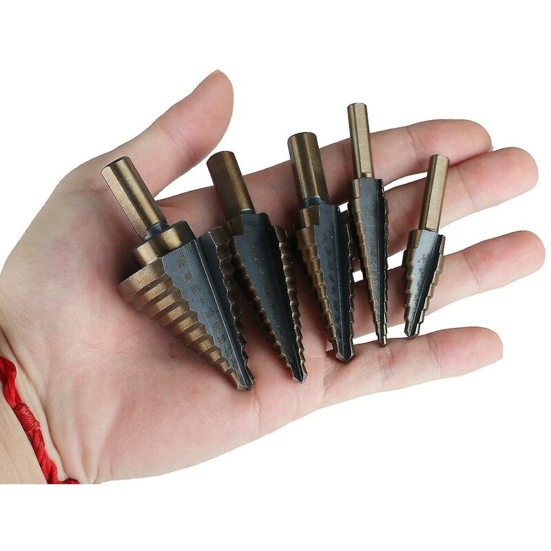 5 pcs Metal Step Drill Bit, 5-35Mm Hss Titanium Conical Triangle Metal Step Cutter For Steel, Wood, Brass, Aluminum, Pvc - Image 2