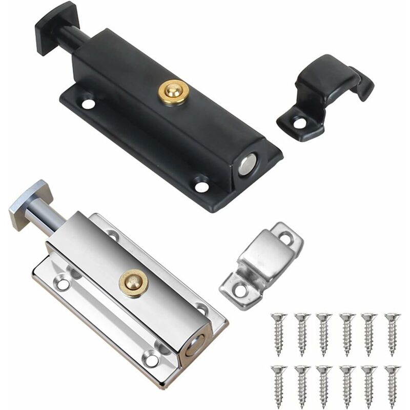 2 pcs Interior Door Lock, Bathroom Door Lock With Spring Knob, Silver, Black Automatic Door Lock 4 Inch/100Mm, For - Image 1