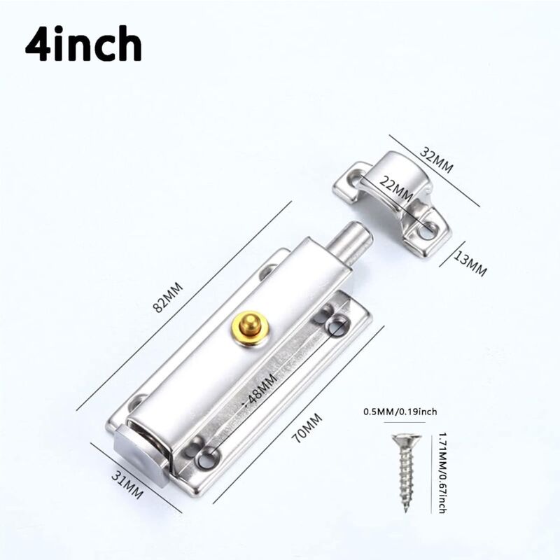 2 pcs Interior Door Lock, Bathroom Door Lock With Spring Knob, Silver, Black Automatic Door Lock 4 Inch/100Mm, For - Image 2