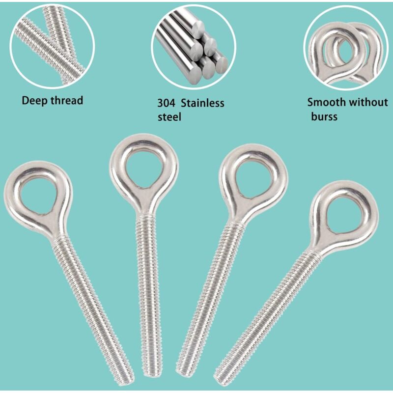 M6 304 Stainless Steel Ring Long Screw Threaded ROd Ring Bolt 10 pcs - Image 3