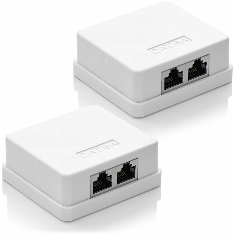 2 X Cat 6A Network Sockets, 2 X Rj45 Ftp Sockets, Shielded 10Gbit Lan Ethernet Wall Mount Cable, White - Image 1