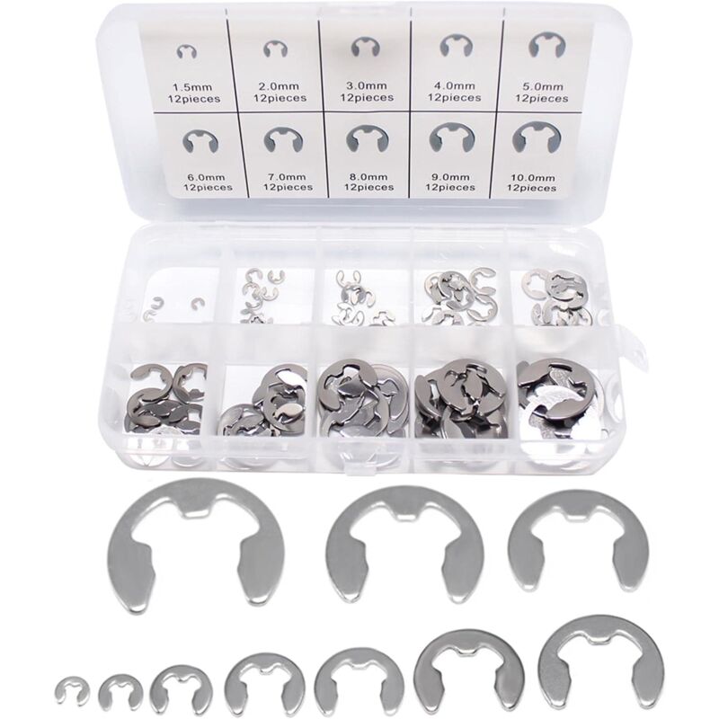 120 pcs 10 Different Sizes Stainless Steel Lock Washers With Box For Wave Groove Machine Automotive Application (Silver) - Image 1