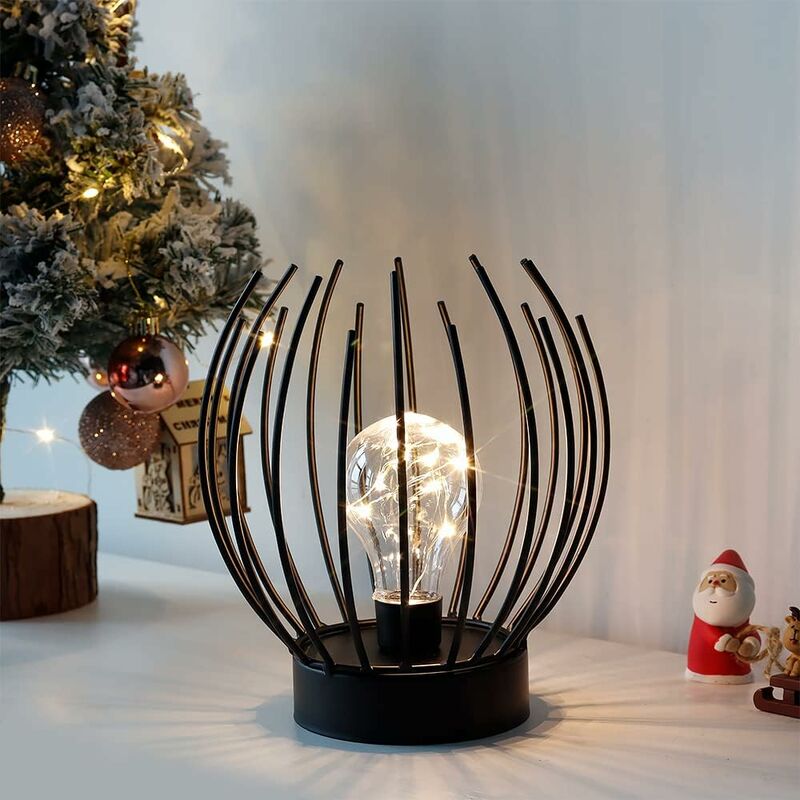 Metal Cage Table Lamp Cordless Battery Operated Lamp With Edison Style LED Bulb Ideal For Weddings, Parties, Patio - Image 1