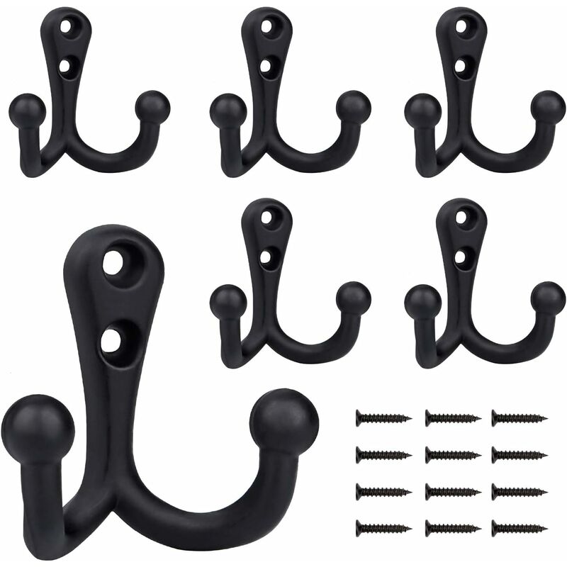 6 Pieces Retro Coat Hooks Double Metal Hooks Black Retro Coat Hooks For Coat Rack Bathroom Kitchen - Image 1