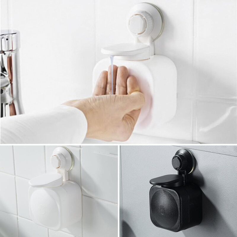 Wall Mounted Refillable Suction Cup Soap Dispenser No Drilling For Bathroom Or Kitchen (White) - Image 1