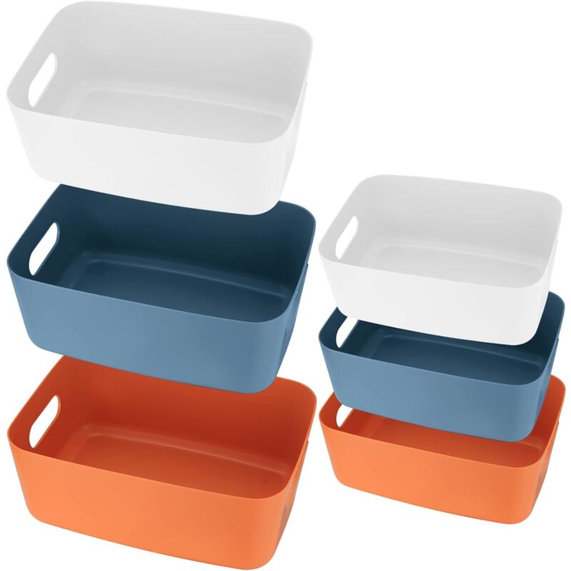 6 Pieces Plastic Storage Basket With Handles, Small Storage Box Organizer For Bathroom, Kitchen, Bedroom, Cosmetics, - Image 1