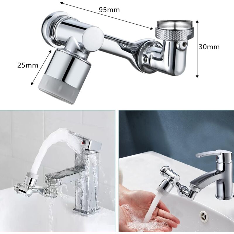 Multifunctional ROtatable Faucet Extension, 1080° Brass Faucet Extension, Water Saving Faucet Adapter, Adjustable - Image 2