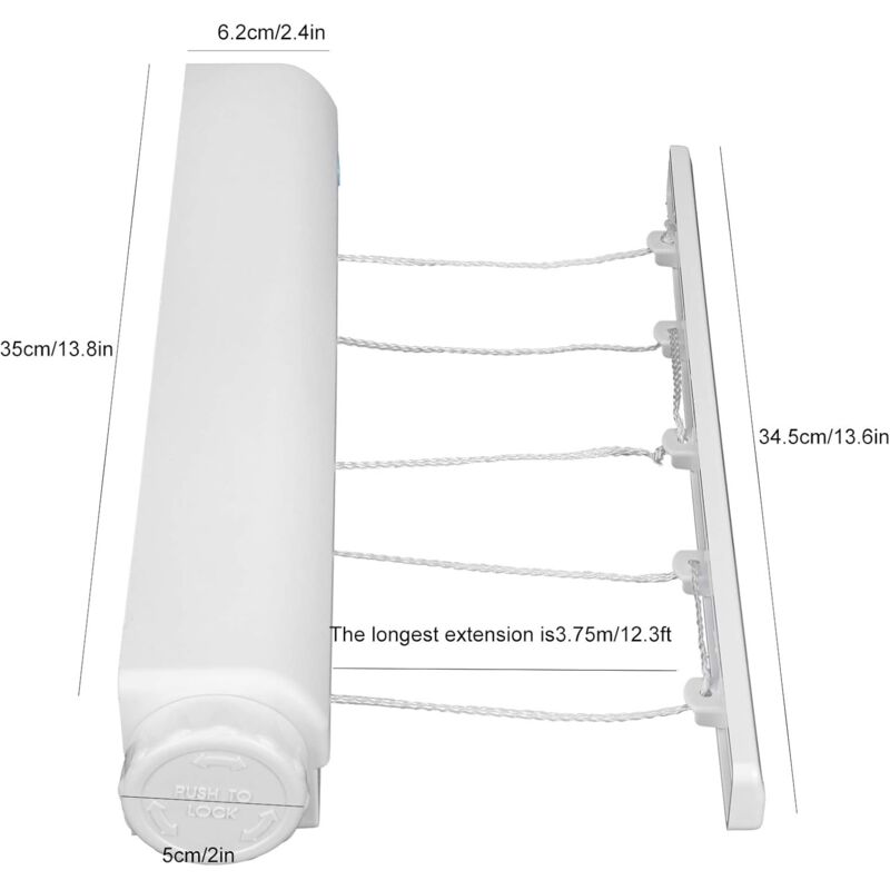 Retractable Clothesline Portable Home Indoor Outdoor Plastic Clothes Drying ROpe Wall Mount Compact Clothes Line - Image 2