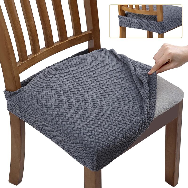6 pcs Stretch Chair Covers Jacquard Embossed Removable Washable Seat Covers For Dining ROom Kitchen Office Hotel - Image 1